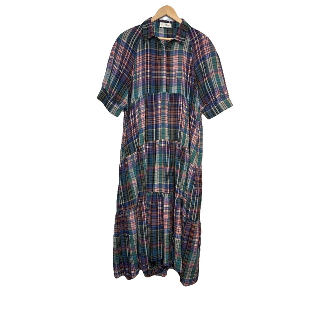 NATURAL LIFE Plaid Rebecca Midi Dress Large